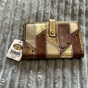 Fossil Gold and Brown Leather Wallet